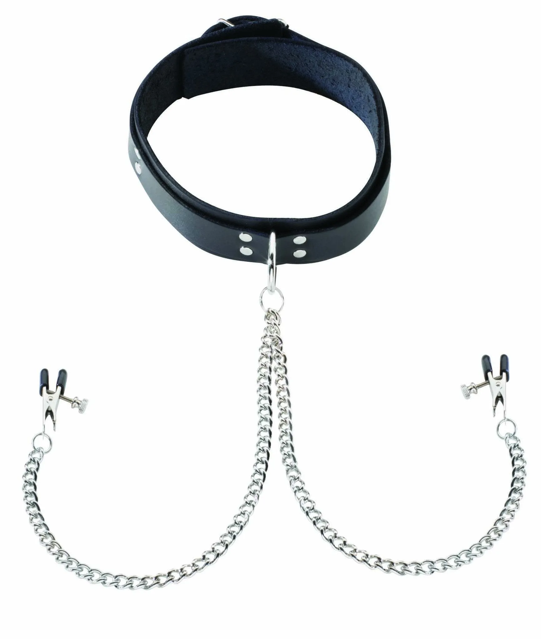 1.5" Inch Black Leather Collar With Nipple Clamps