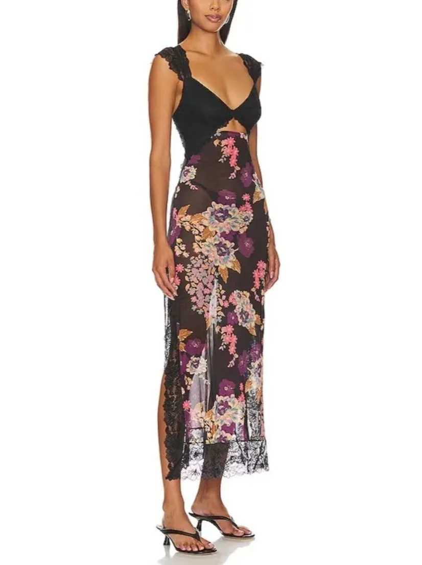 Analise Floral Maxi Dress in Black