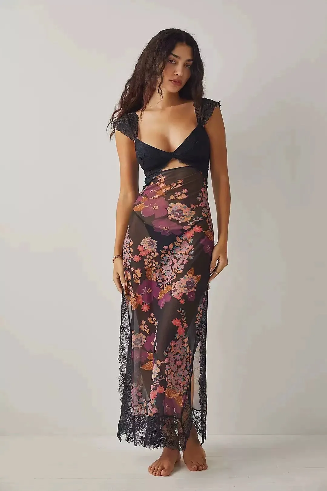 Analise Floral Maxi Dress in Black