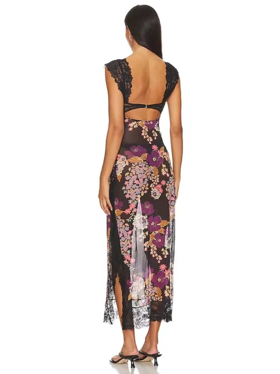 Analise Floral Maxi Dress in Black