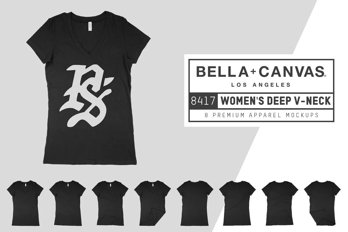 Bella   Canvas 8417 Women's Deep V-Neck T-Shirt Mockups