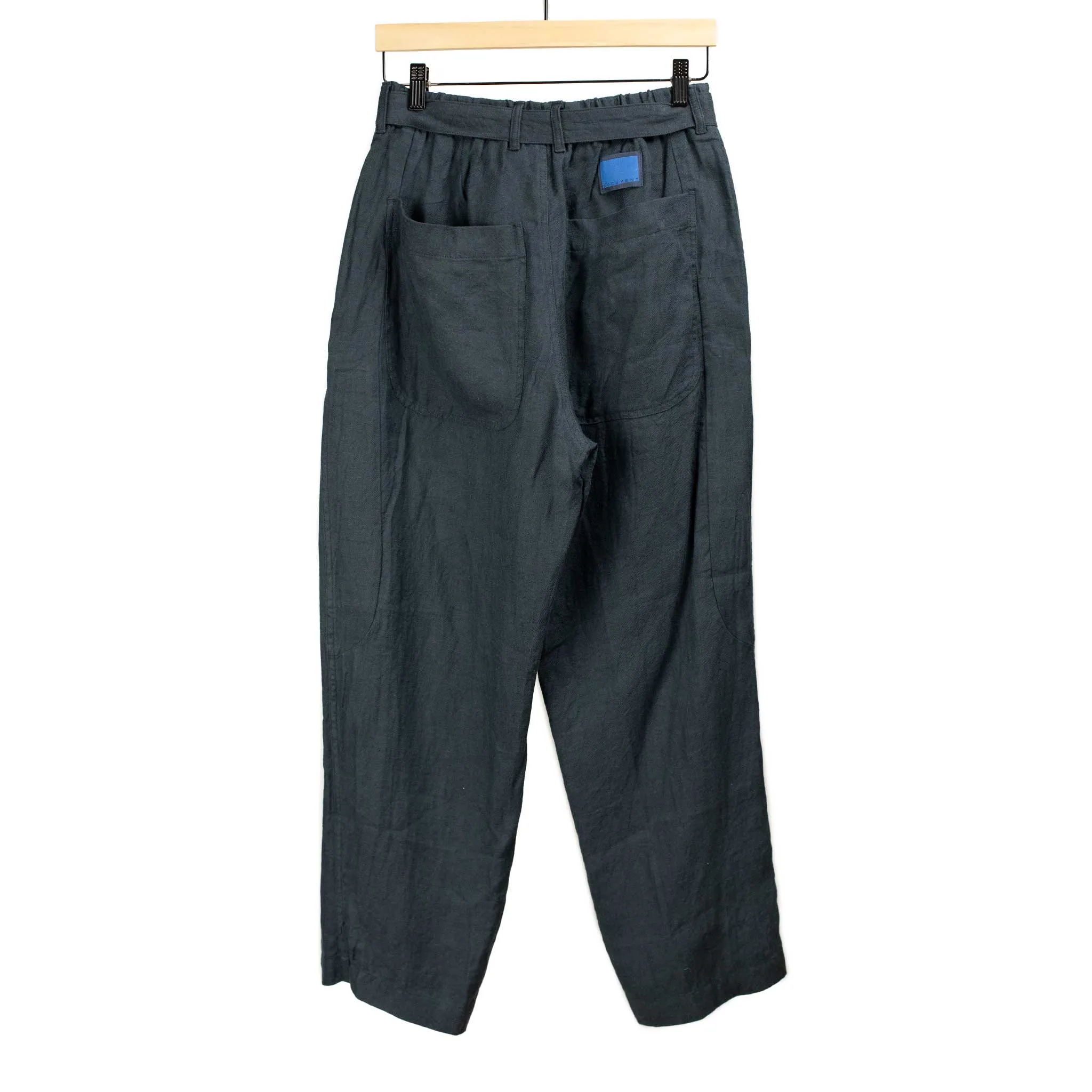 Belted trousers in deep navy linen