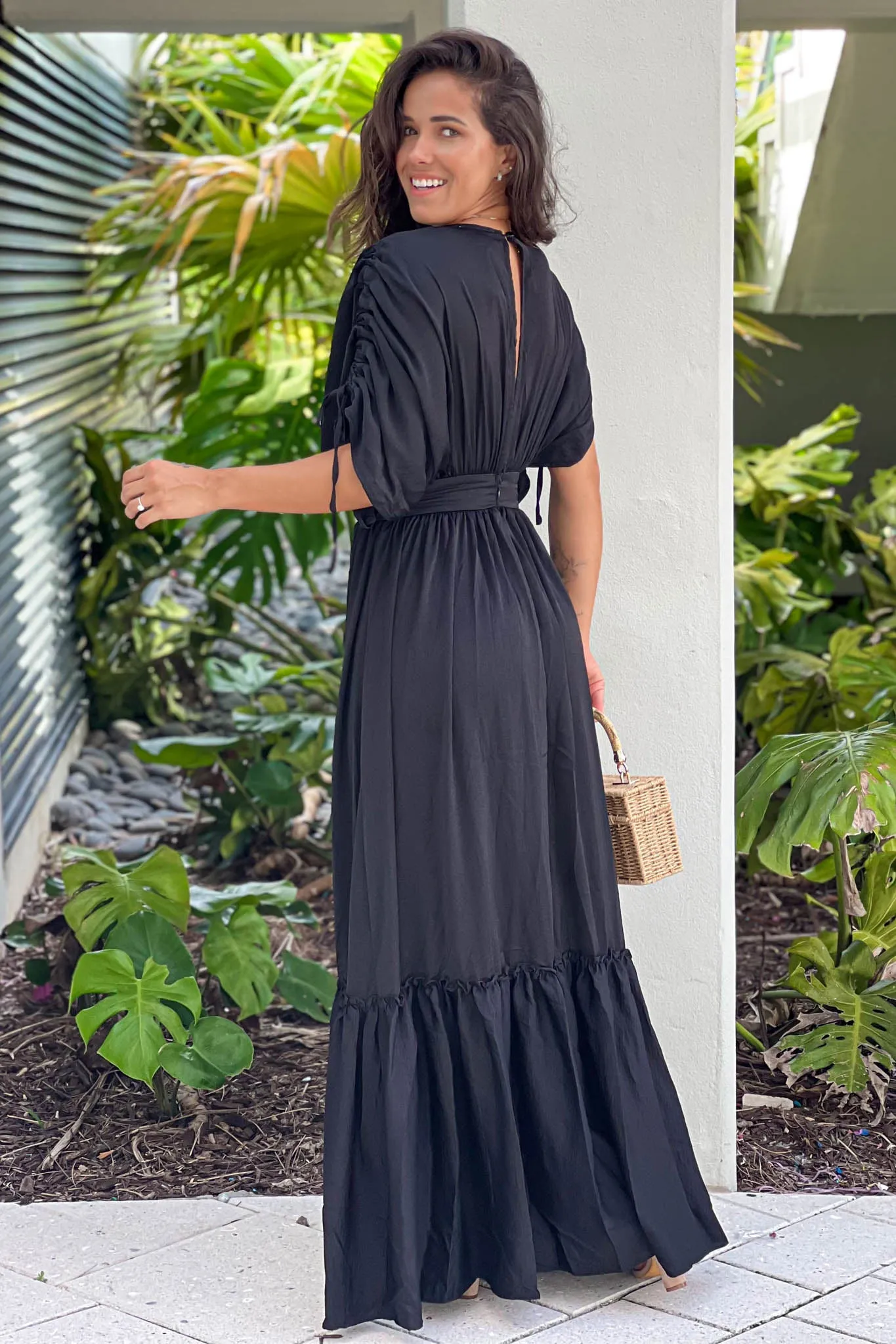 Black Deep V-Neck Maxi Dress