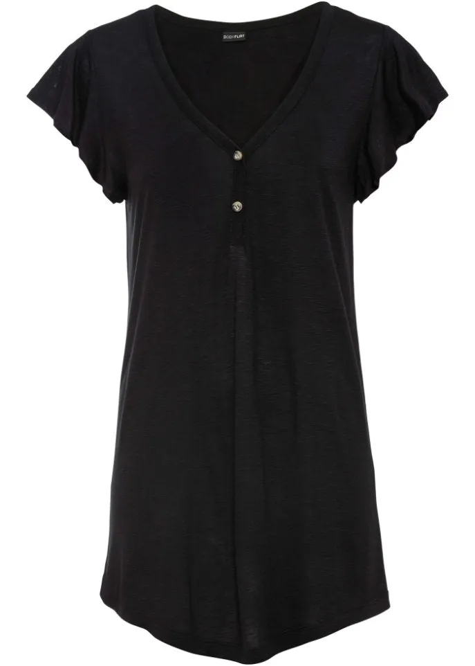 Bodyflirt long button-up shirt, black