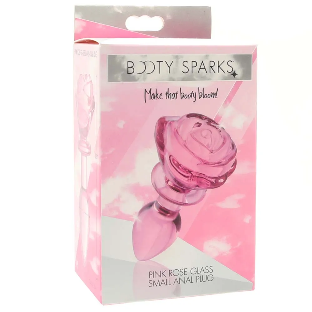 Booty Sparks Pink Rose Glass Anal Plug in Small