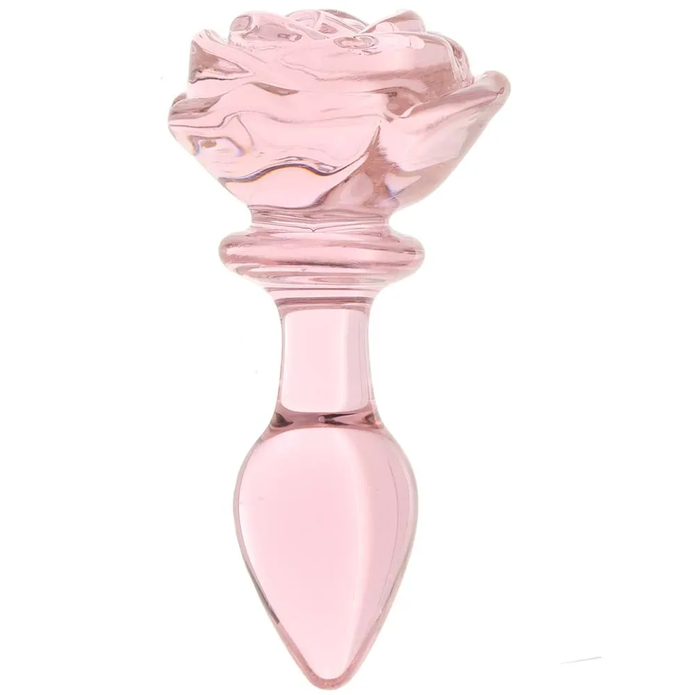 Booty Sparks Pink Rose Glass Anal Plug in Small