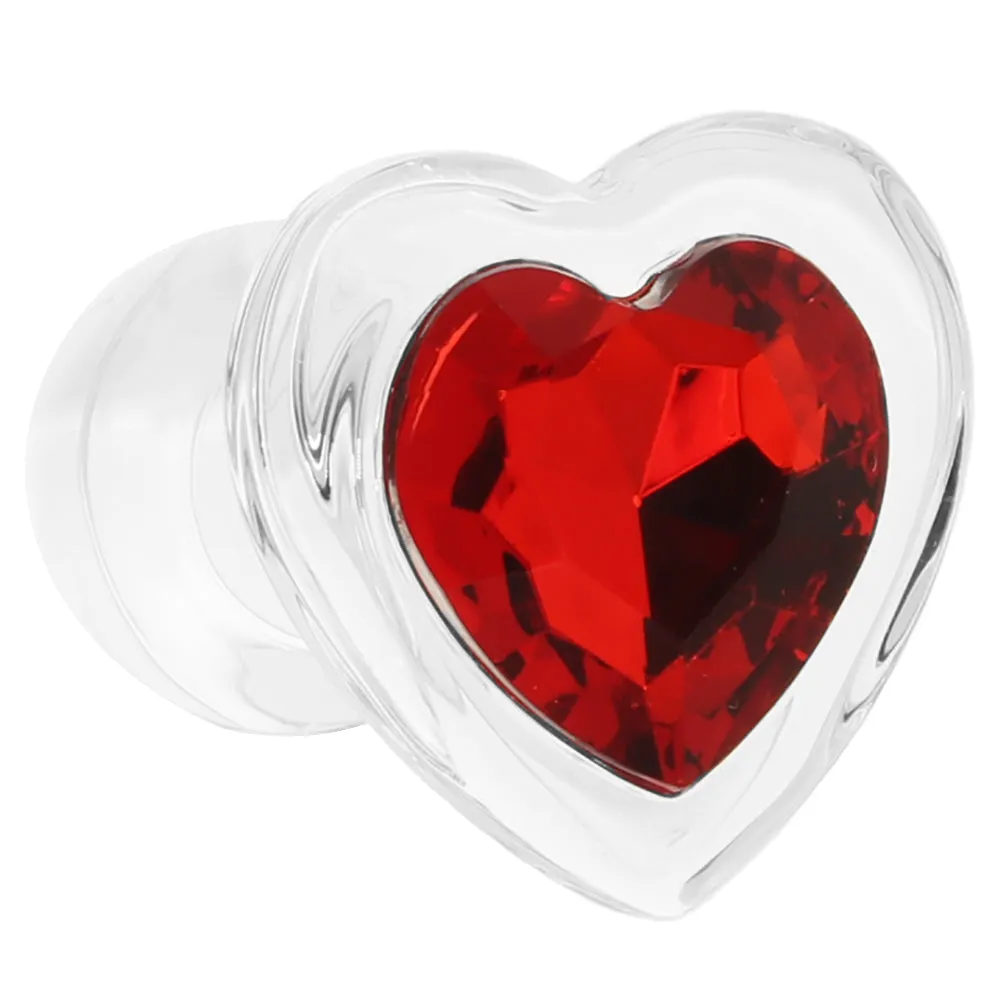 Booty Sparks Red Heart Gem Glass Anal Plug in Small