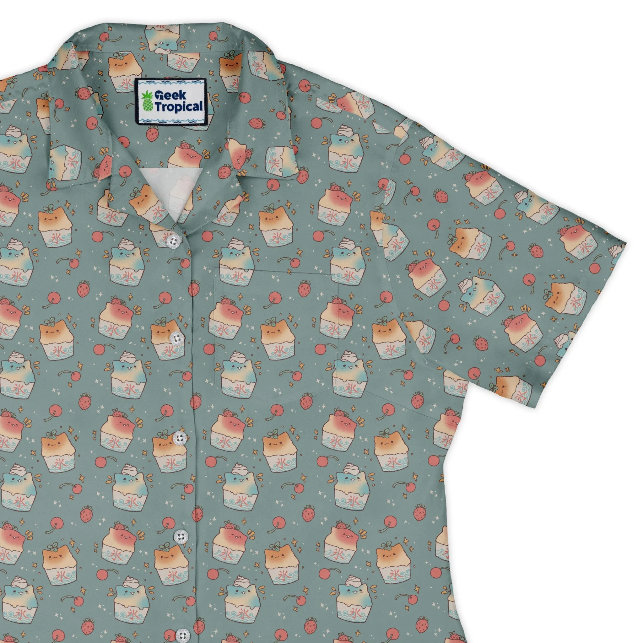 Cat Kakigori Anime Curvy Button Up Shirt