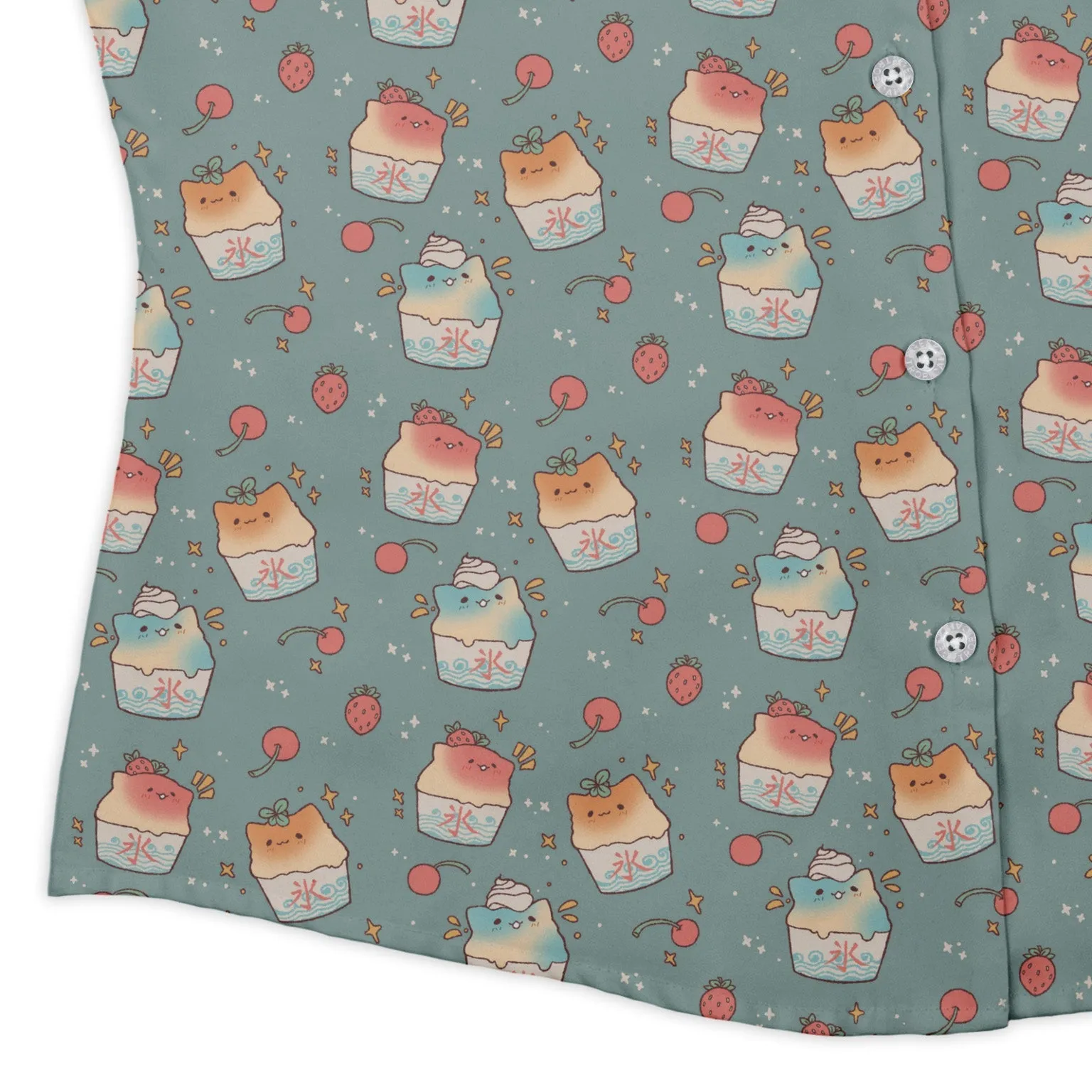 Cat Kakigori Anime Curvy Button Up Shirt