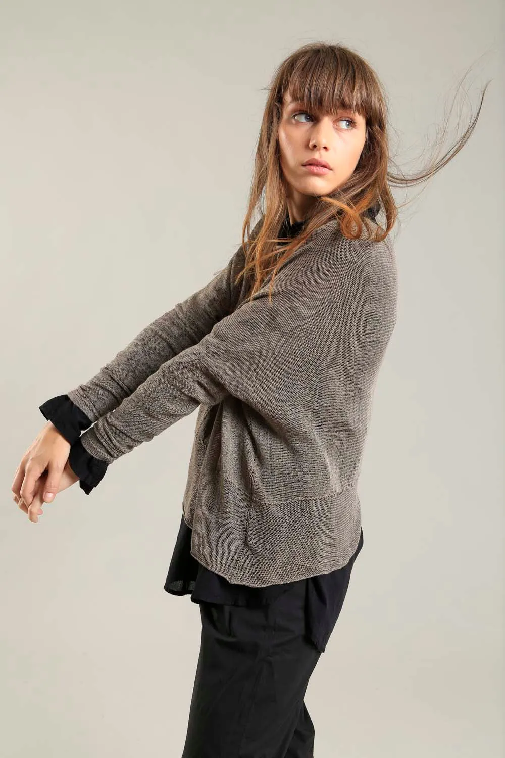 Dark Taupe boat neck Oversize Bamboo knitted shirt with Long Sleeves