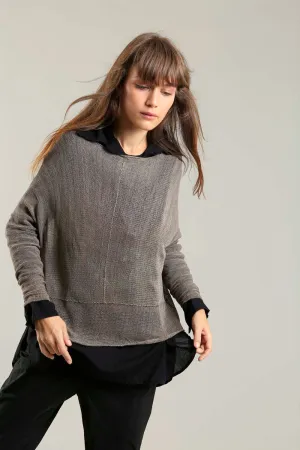 Dark Taupe boat neck Oversize Bamboo knitted shirt with Long Sleeves