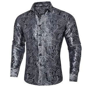 Deep Grey Paisley Long Sleeve Shirt