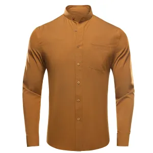 Deep Orange Solid Men's Long Sleeve Business Shirt