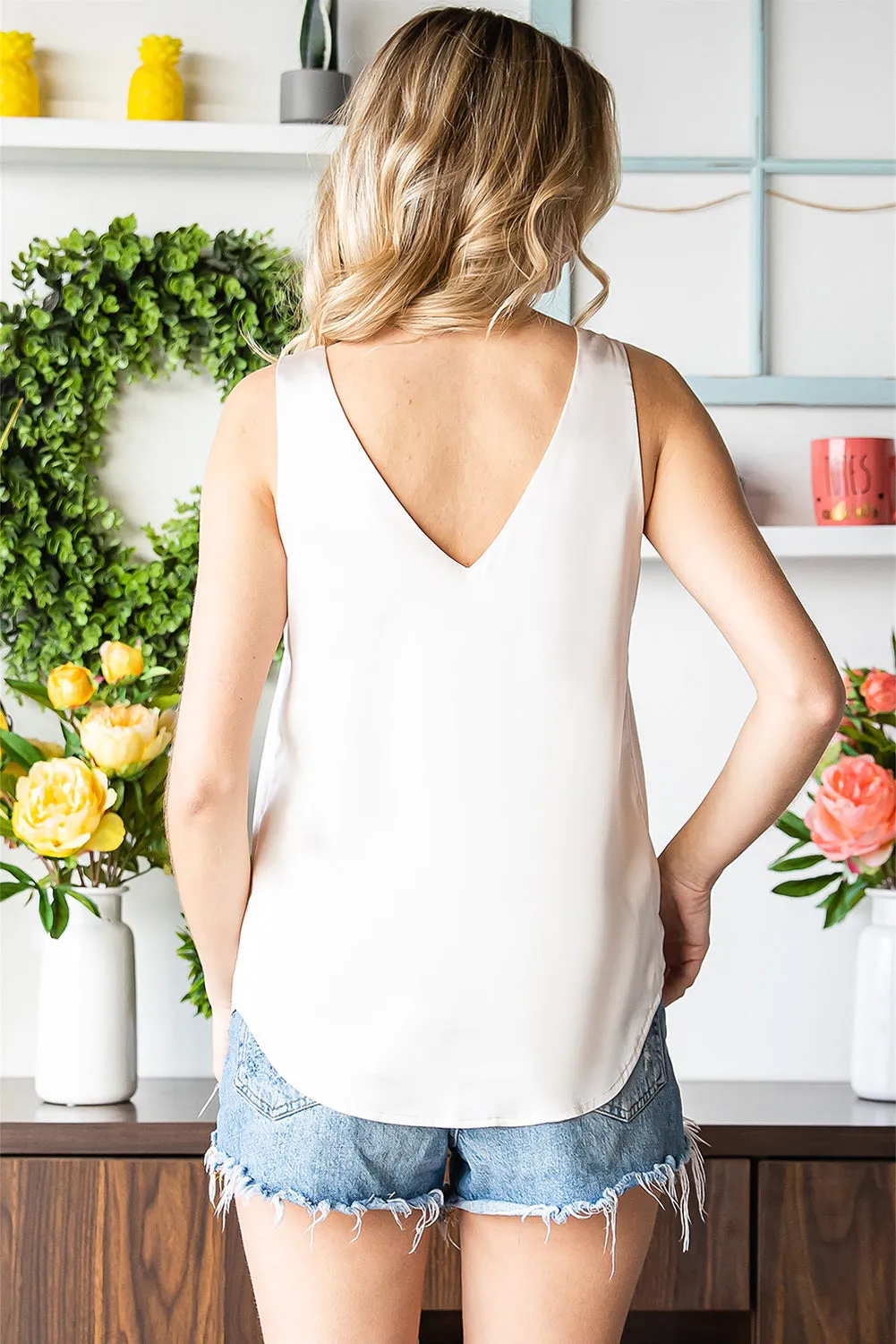 Deep V Neck Loose Tank Top Loose Sleeveless T Shirt Blouse