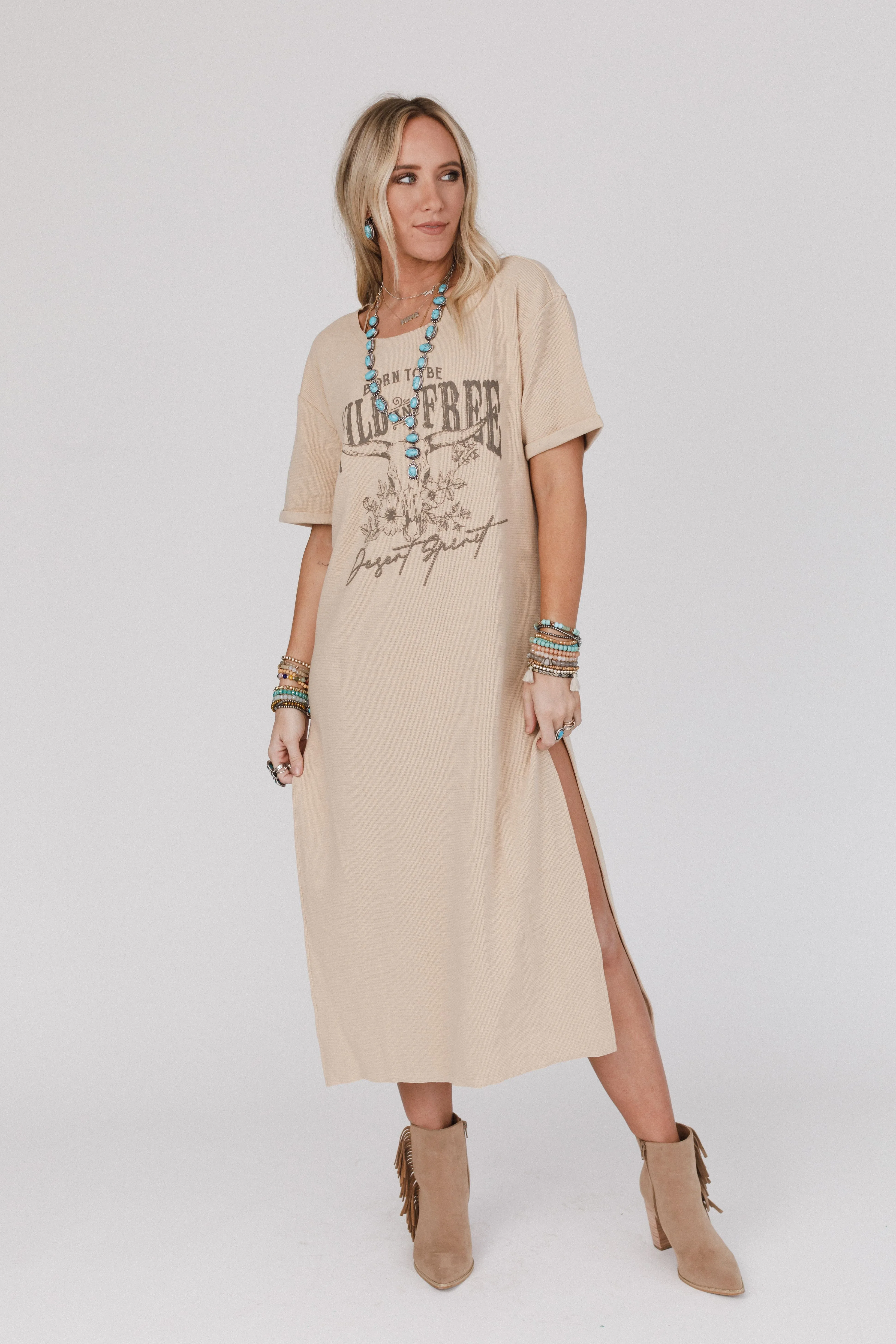 Desert Spirit Graphic Tee Dress - Taupe