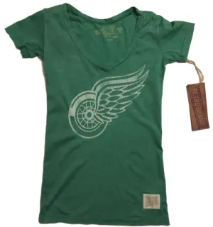 Detroit Red Wings Retro Brand WOMEN Green Deep V-Neck Tri-Blend T-Shirt