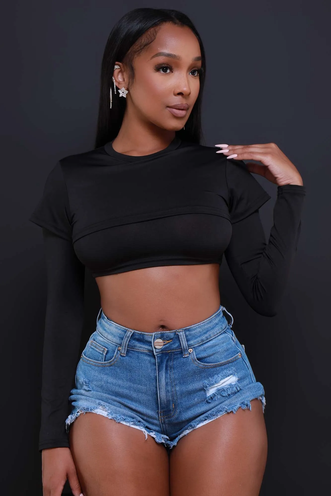 Dig Deeper Double Layer Crop Top - Black