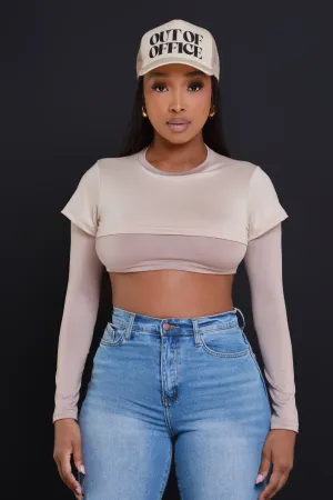 Dig Deeper Double Layer Crop Top - Khaki/Khaki