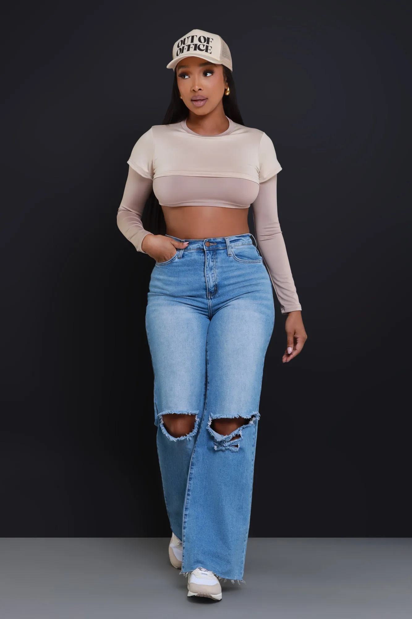 Dig Deeper Double Layer Crop Top - Khaki/Khaki