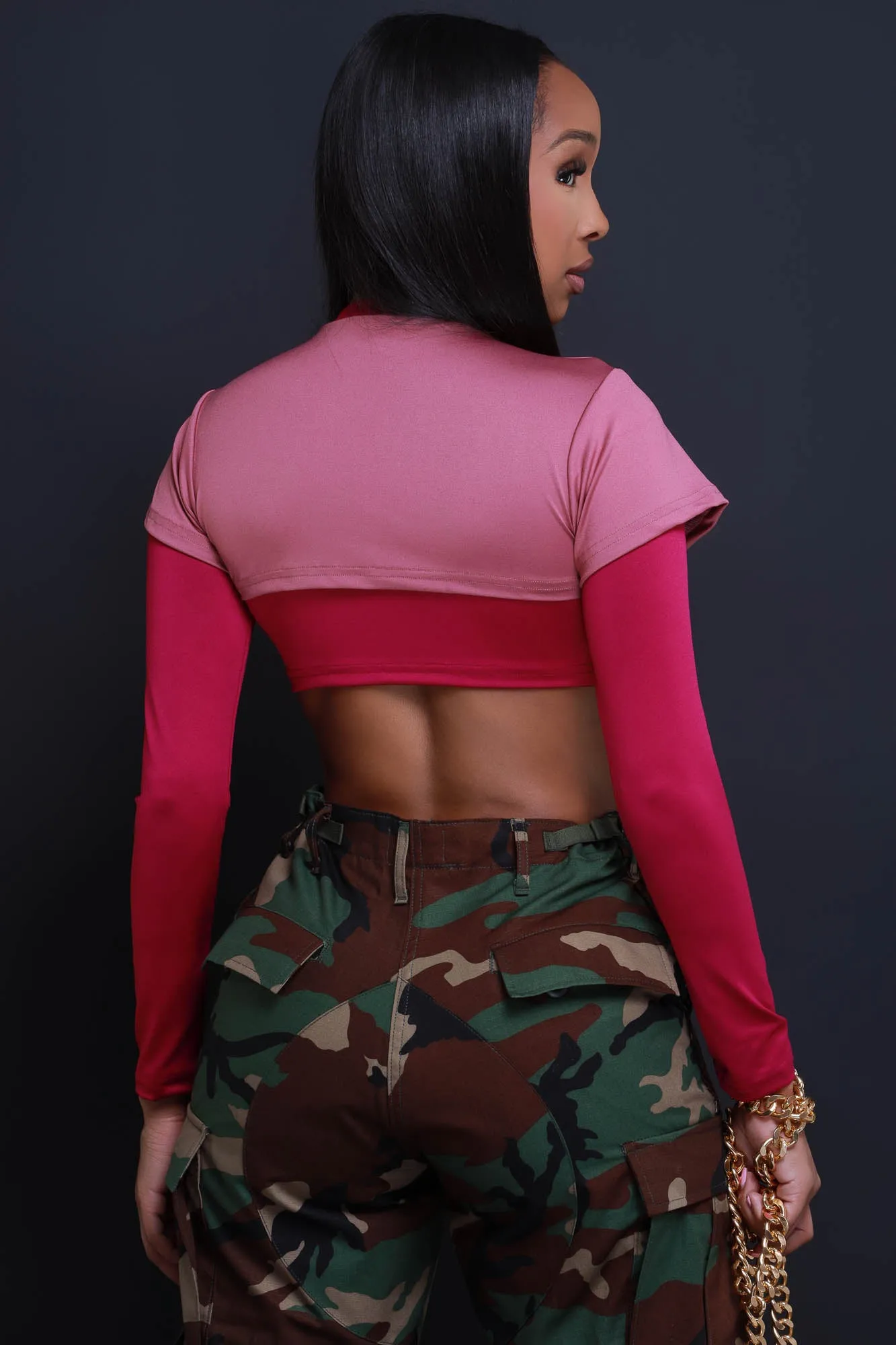 Dig Deeper Double Layer Crop Top - Pink/Pink