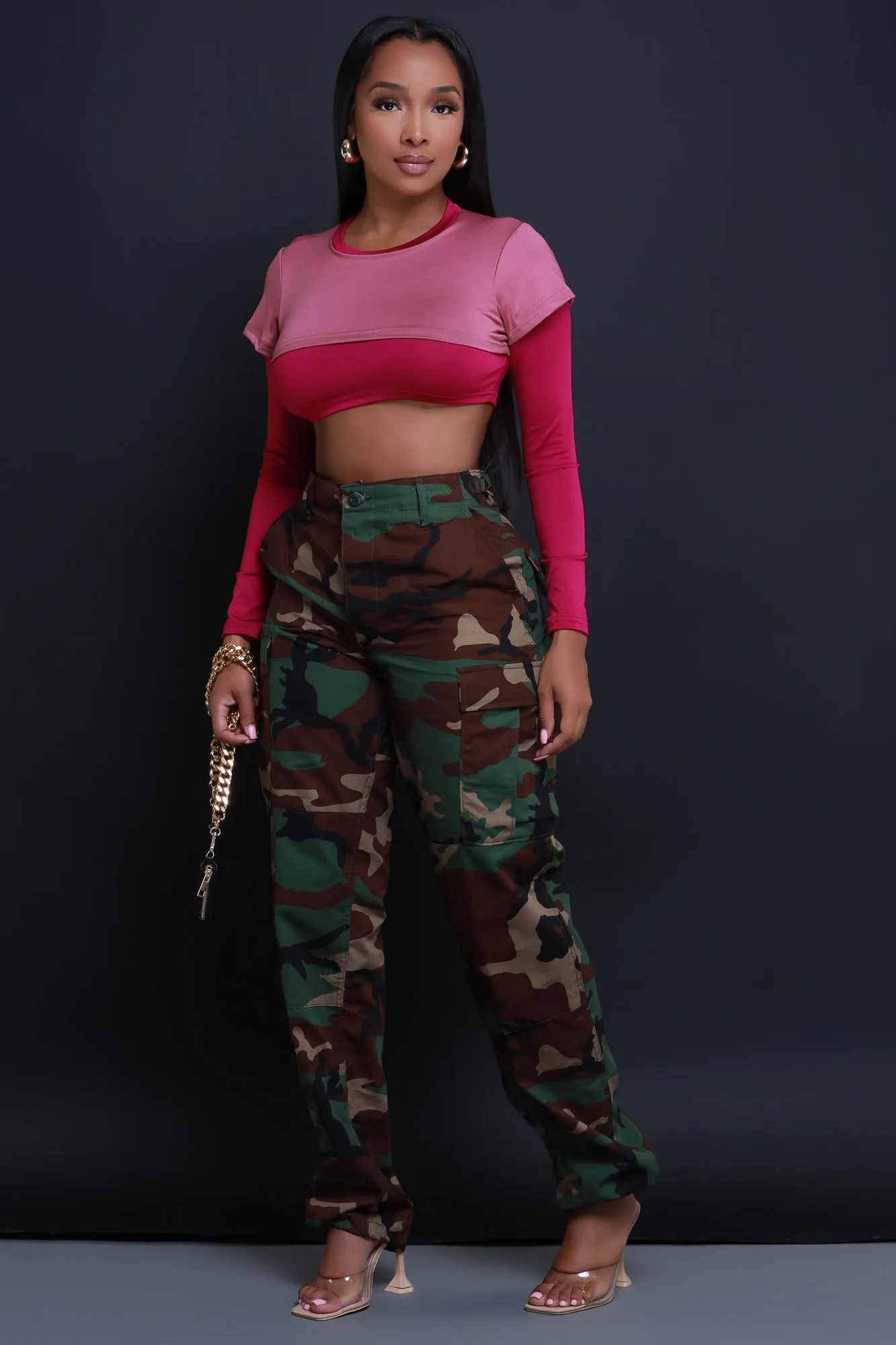 Dig Deeper Double Layer Crop Top - Pink/Pink