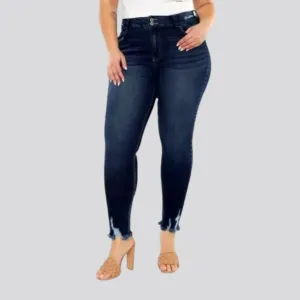 Distressed-hem sanded jeans for women