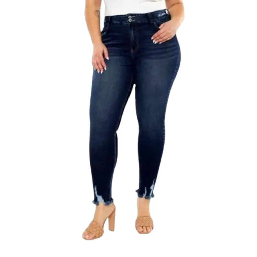 Distressed-hem sanded jeans for women