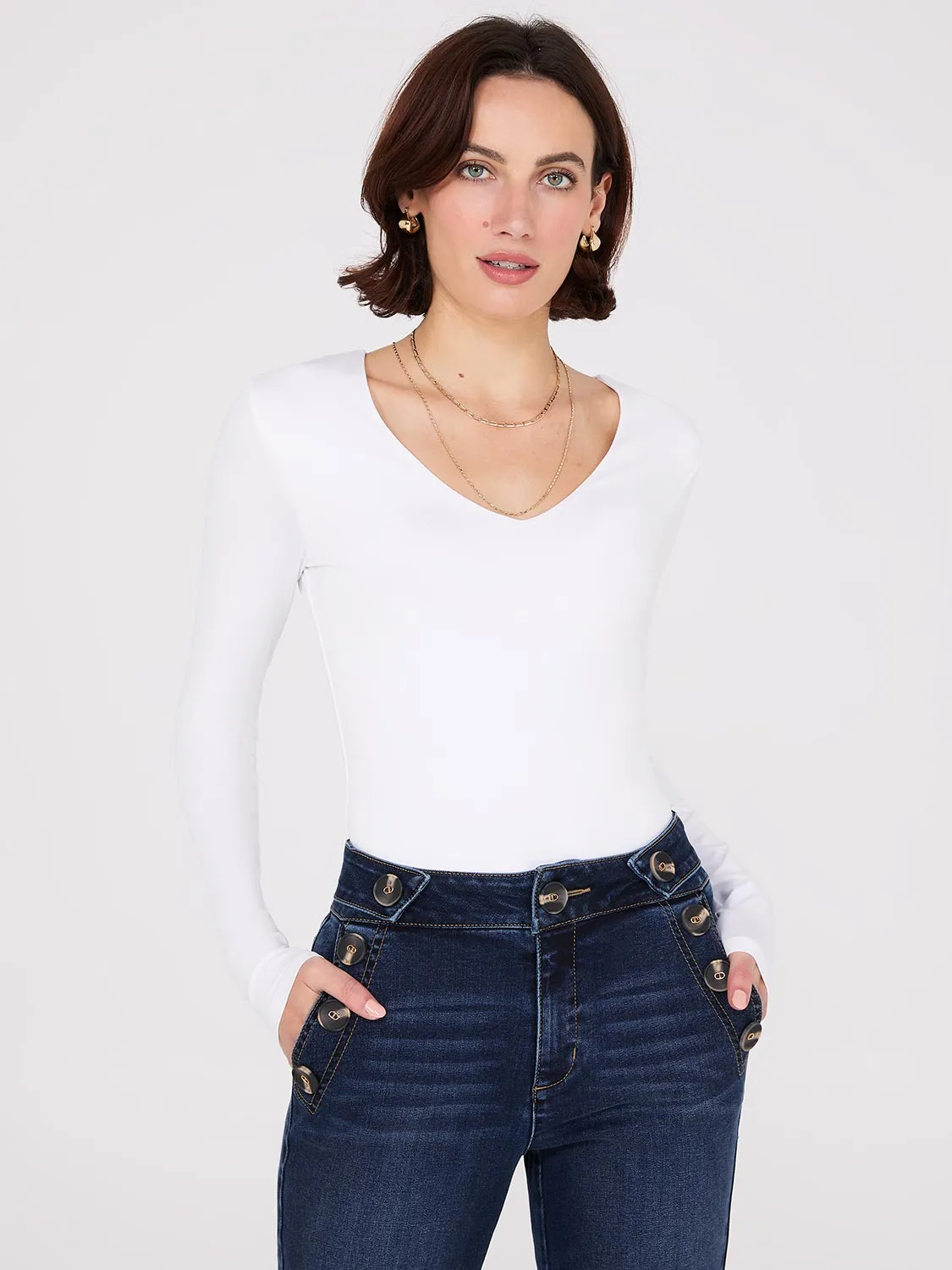 Double Layer V-Neck Long Sleeve Top