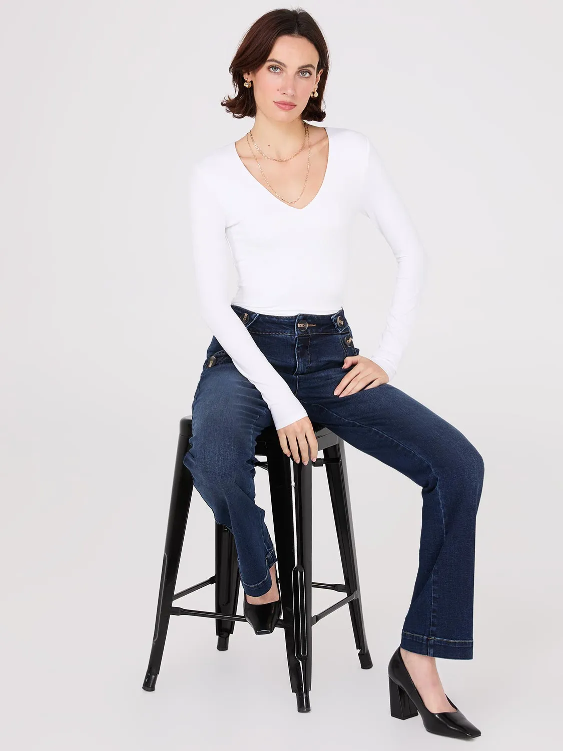 Double Layer V-Neck Long Sleeve Top