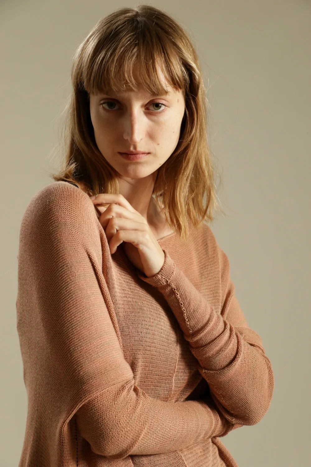 Dusty Salmon Oversize Bamboo knitted shirt with Long Sleeves