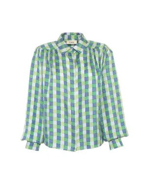 Eliza Green Hopscotch Print Silk Twill Shirt