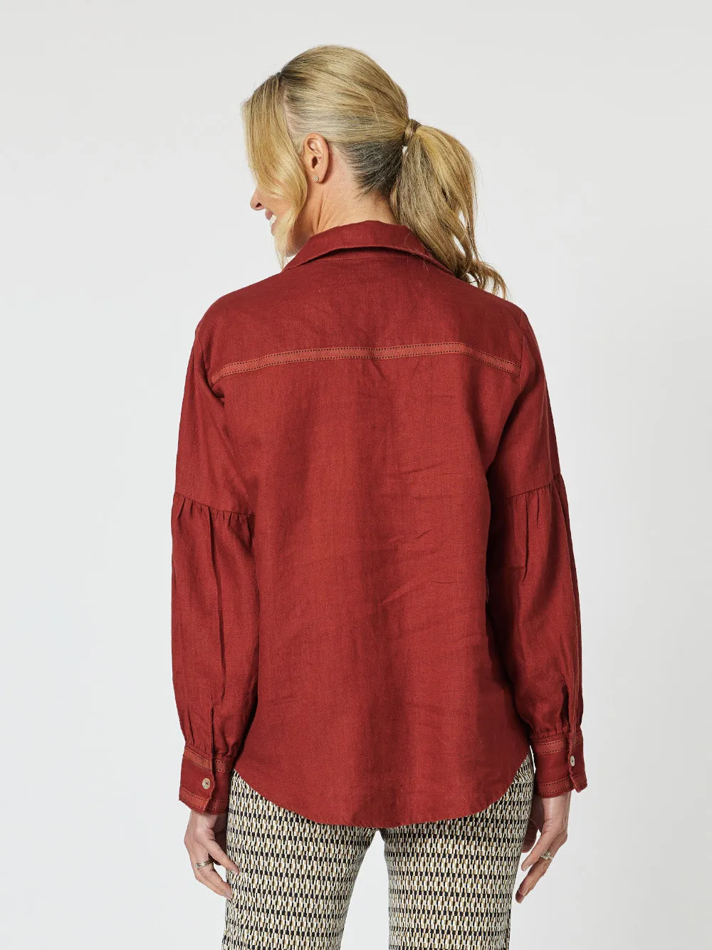 Eliza Linen Shirt - Brick Red