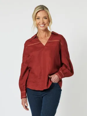 Eliza Linen Shirt - Brick Red