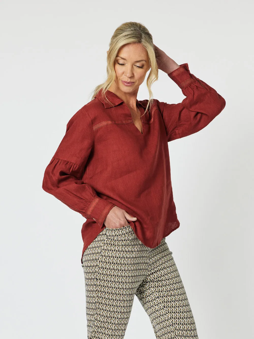 Eliza Linen Shirt - Brick Red