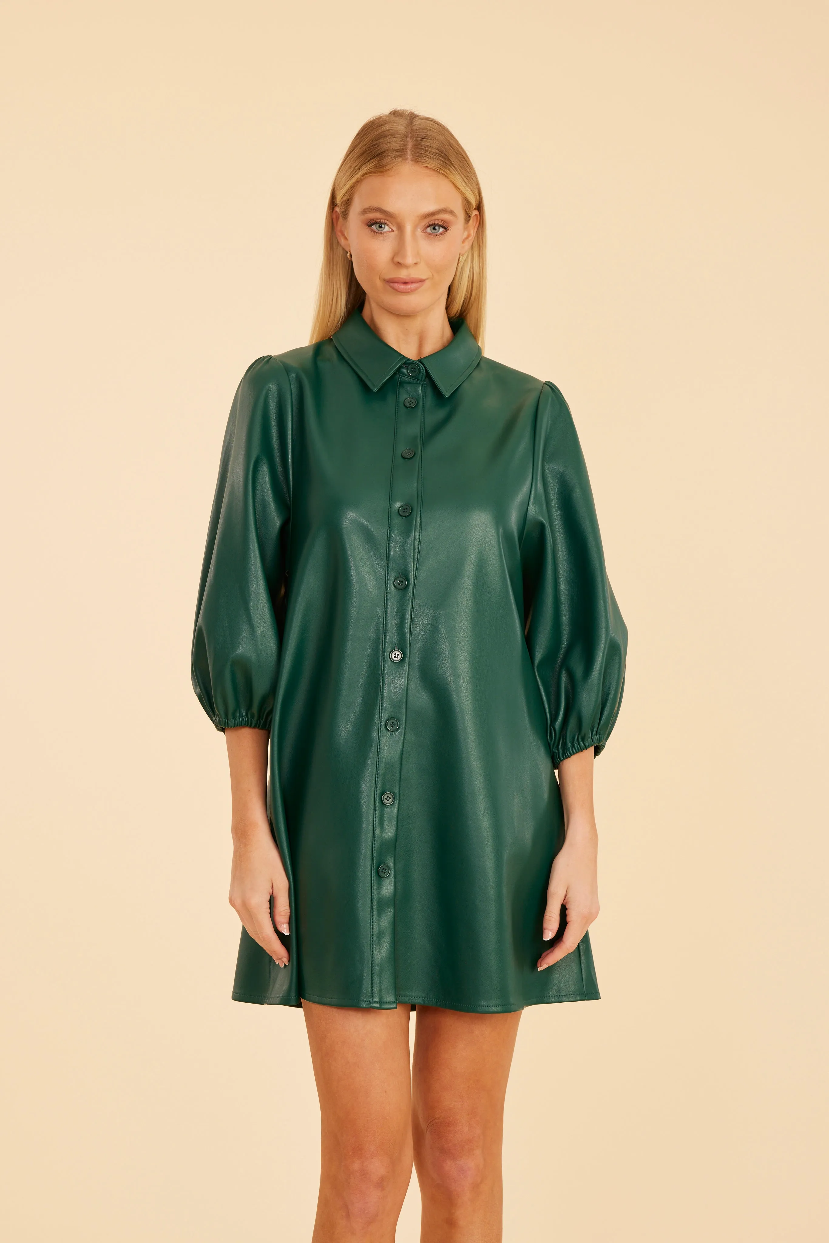 Faux Leather Puff Sleeve Dress