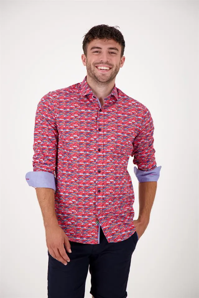 Fish Print Shirt - Ruby Red