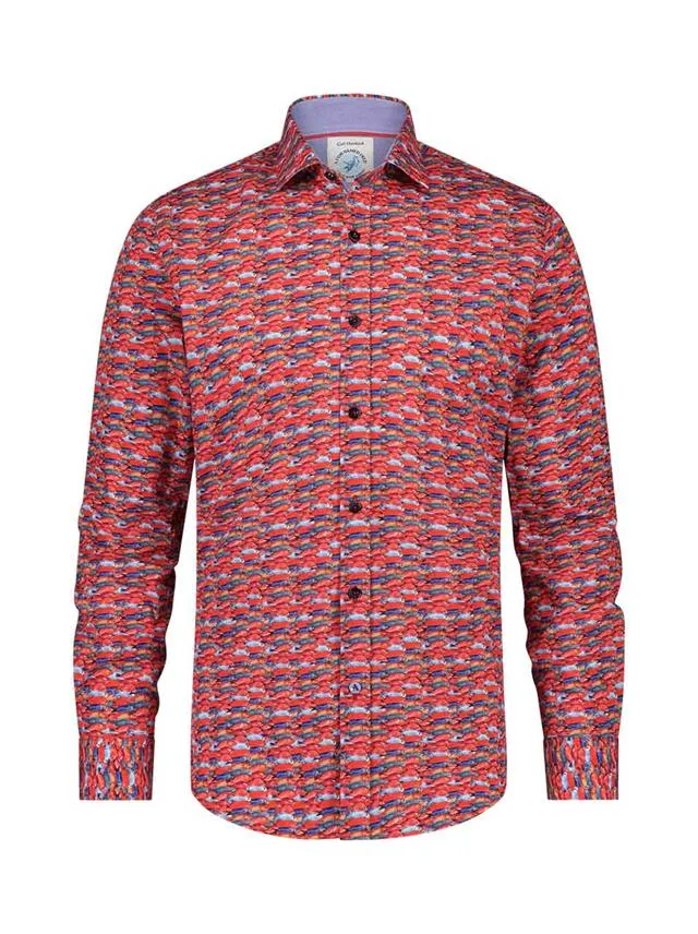 Fish Print Shirt - Ruby Red