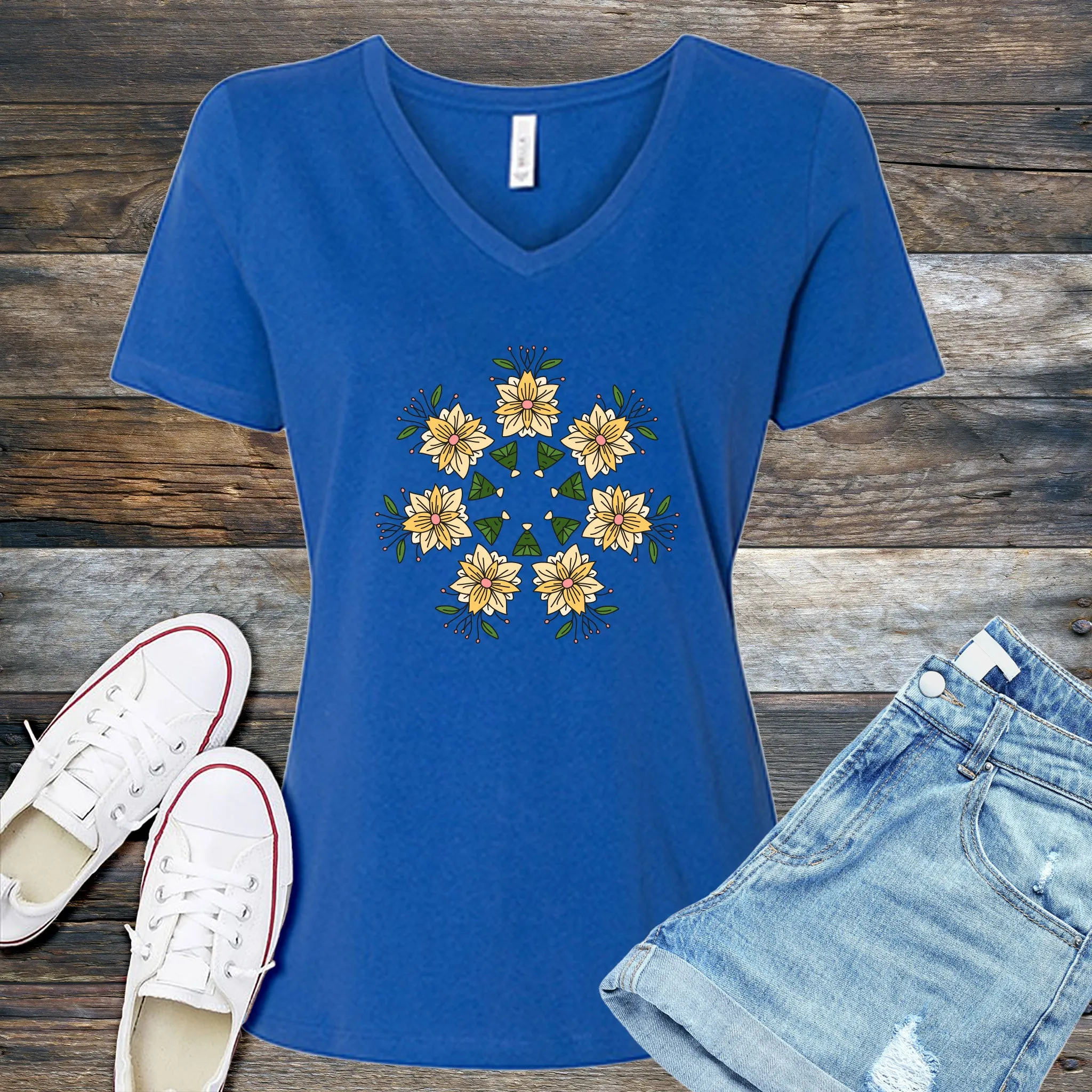 Floral Kaleidoscope V-Neck