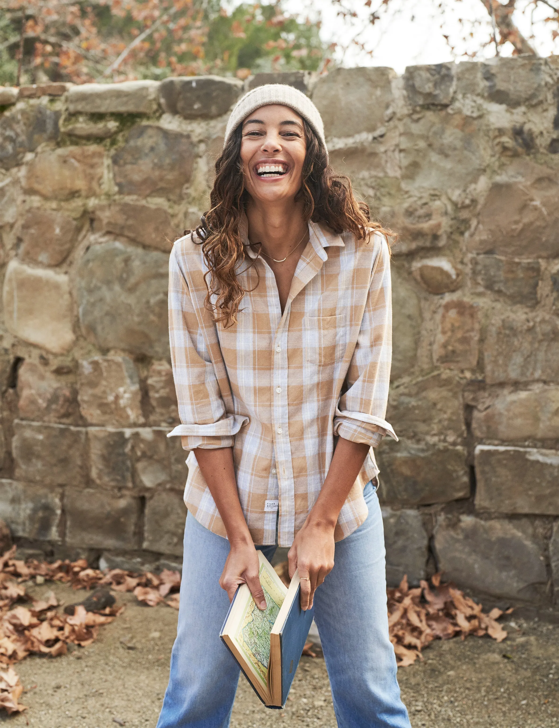 Frank & Eileen - Eileen Relaxed Button-Up Shirt in Camel and Gray Plaid