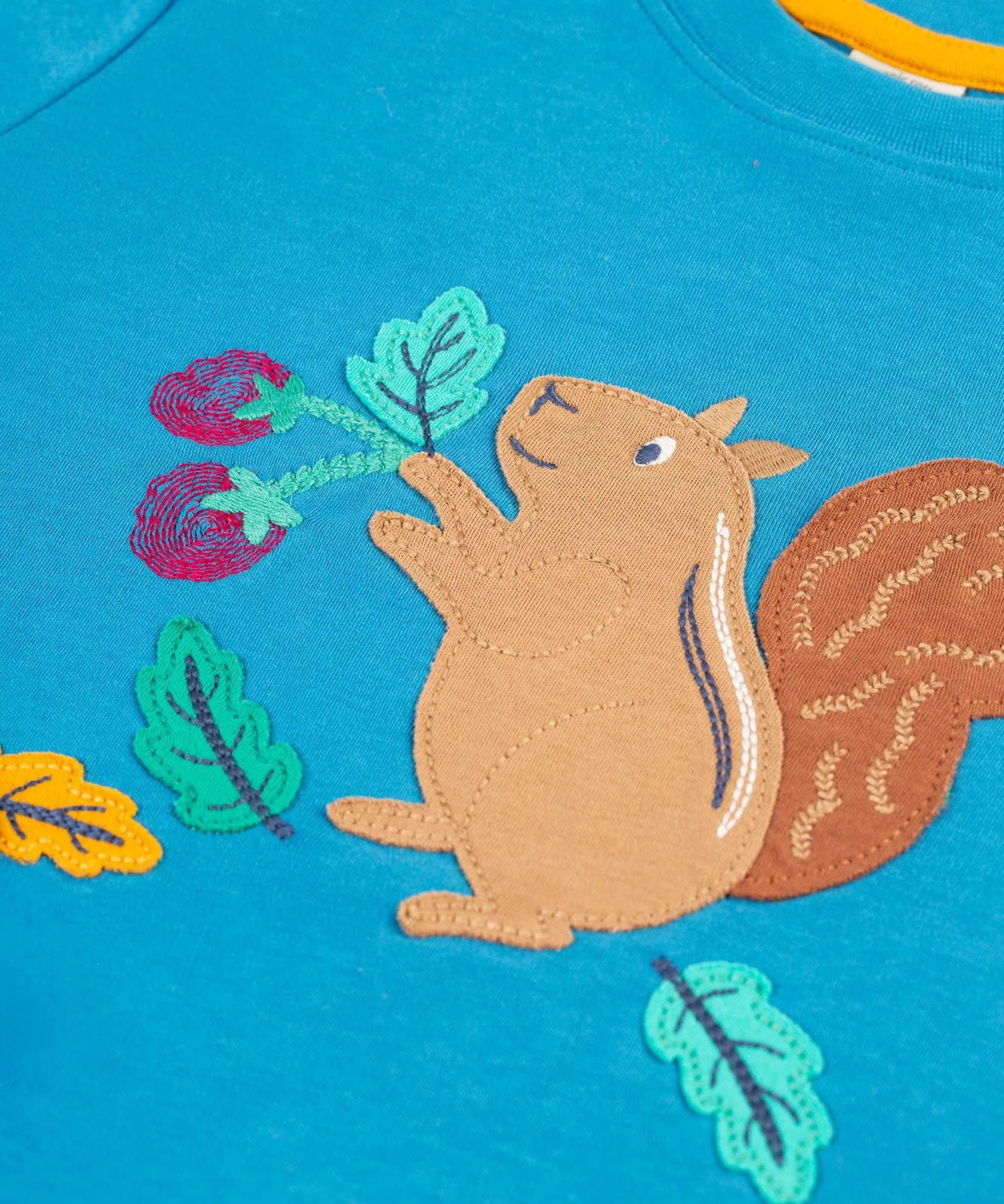 Frugi Adventure Applique Top - Deep Water/Squirrel