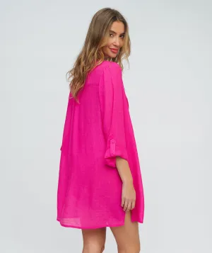 Fuchsia Fringed Beach Shirt with Button Closure