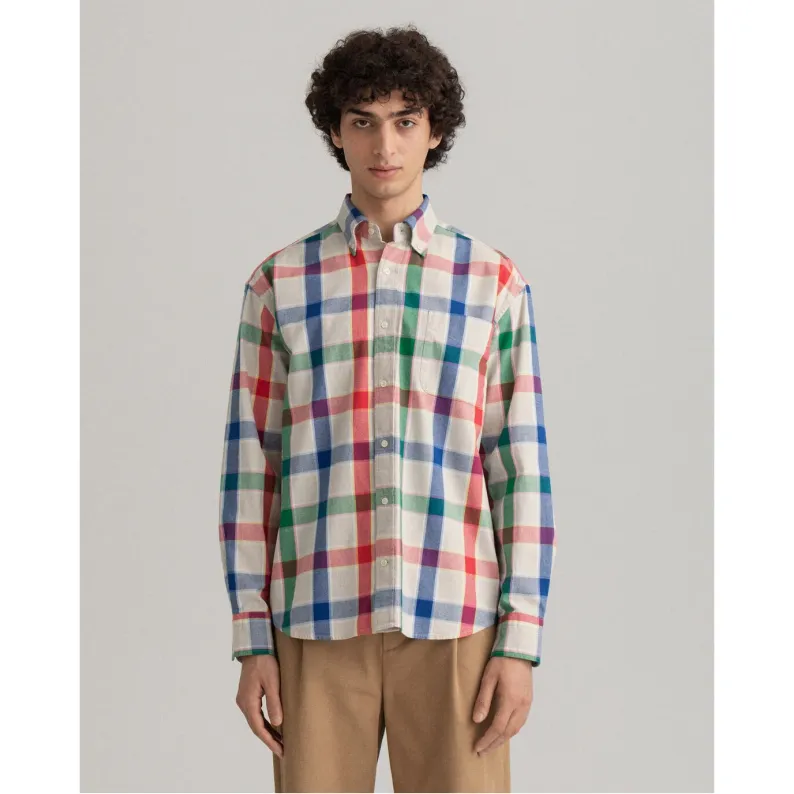 GANT Relaxed Fit Check Oxford Shirt - Putty