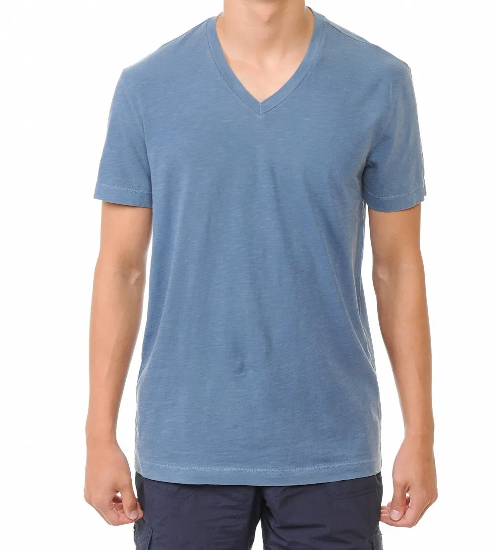 Garment-Dyed Slub Cotton V-Neck T-Shirt