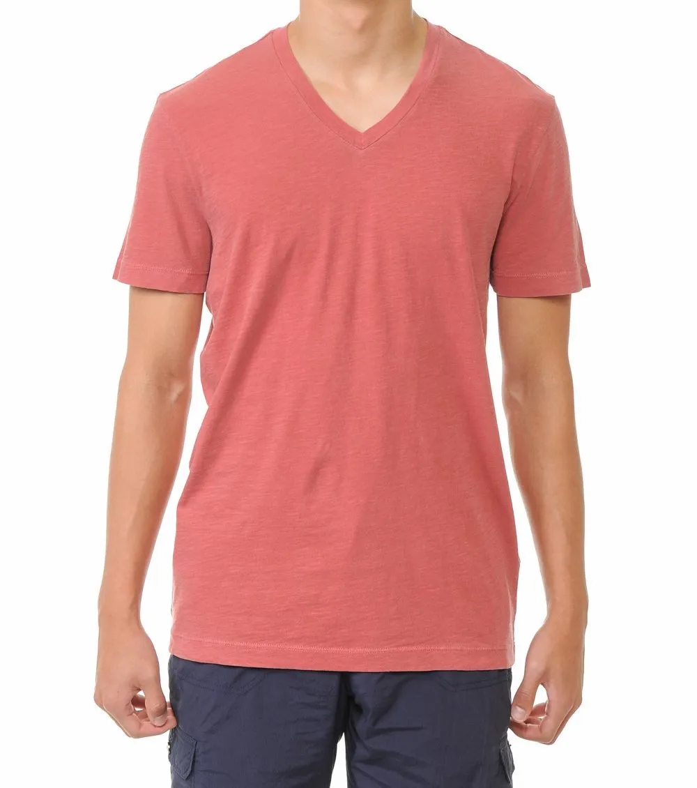 Garment-Dyed Slub Cotton V-Neck T-Shirt