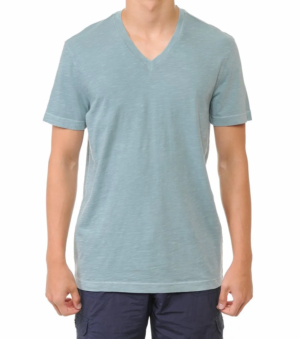 Garment-Dyed Slub Cotton V-Neck T-Shirt