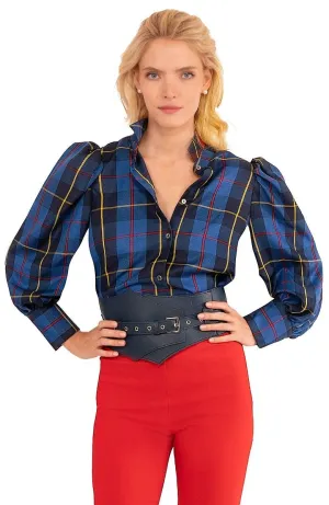 Gretchen Scott Juliette Blouse - Plaidly Cooper - Blue Plaid