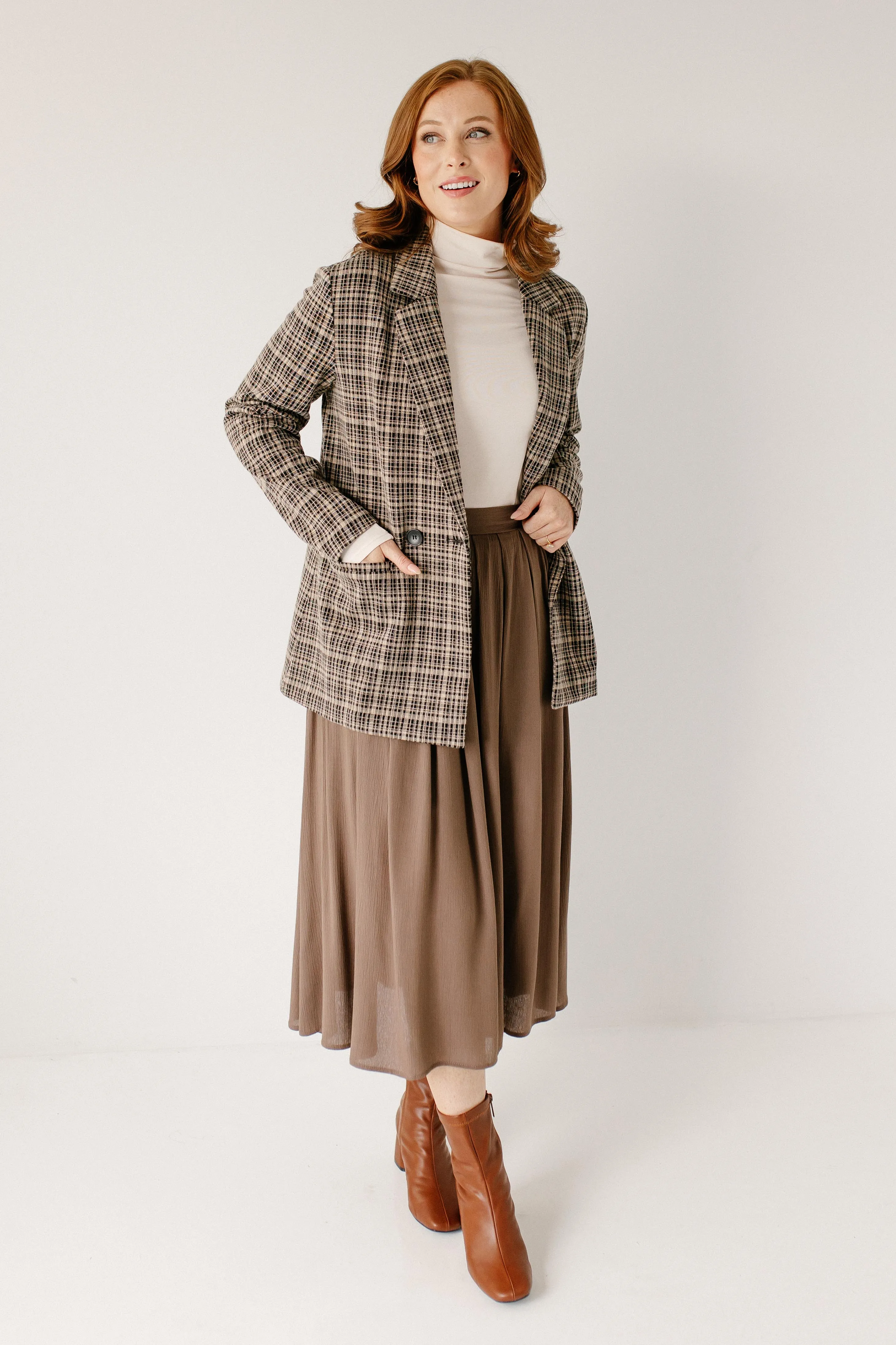 'James' Plaid Print Relaxed Blazer in Deep Taupe FINAL SALE