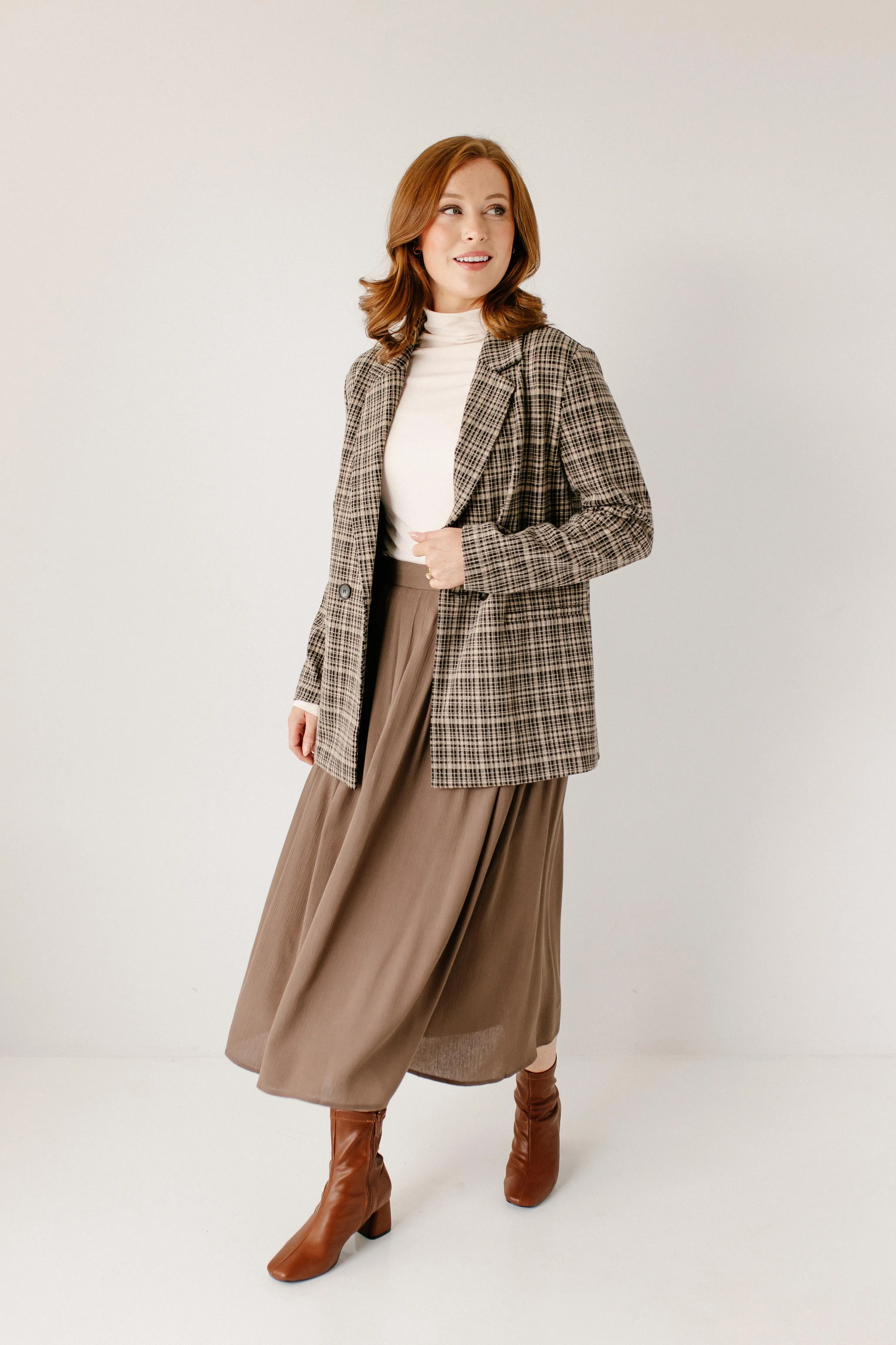 'James' Plaid Print Relaxed Blazer in Deep Taupe FINAL SALE