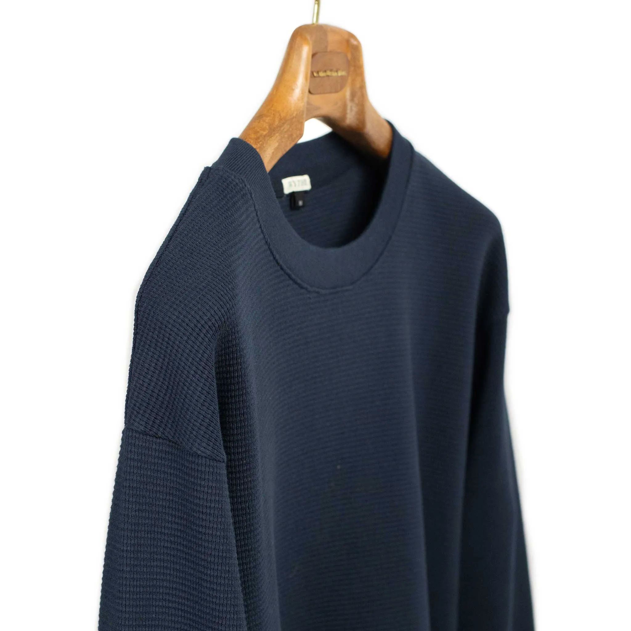 Long sleeve waffle thermal tee in deep navy cotton