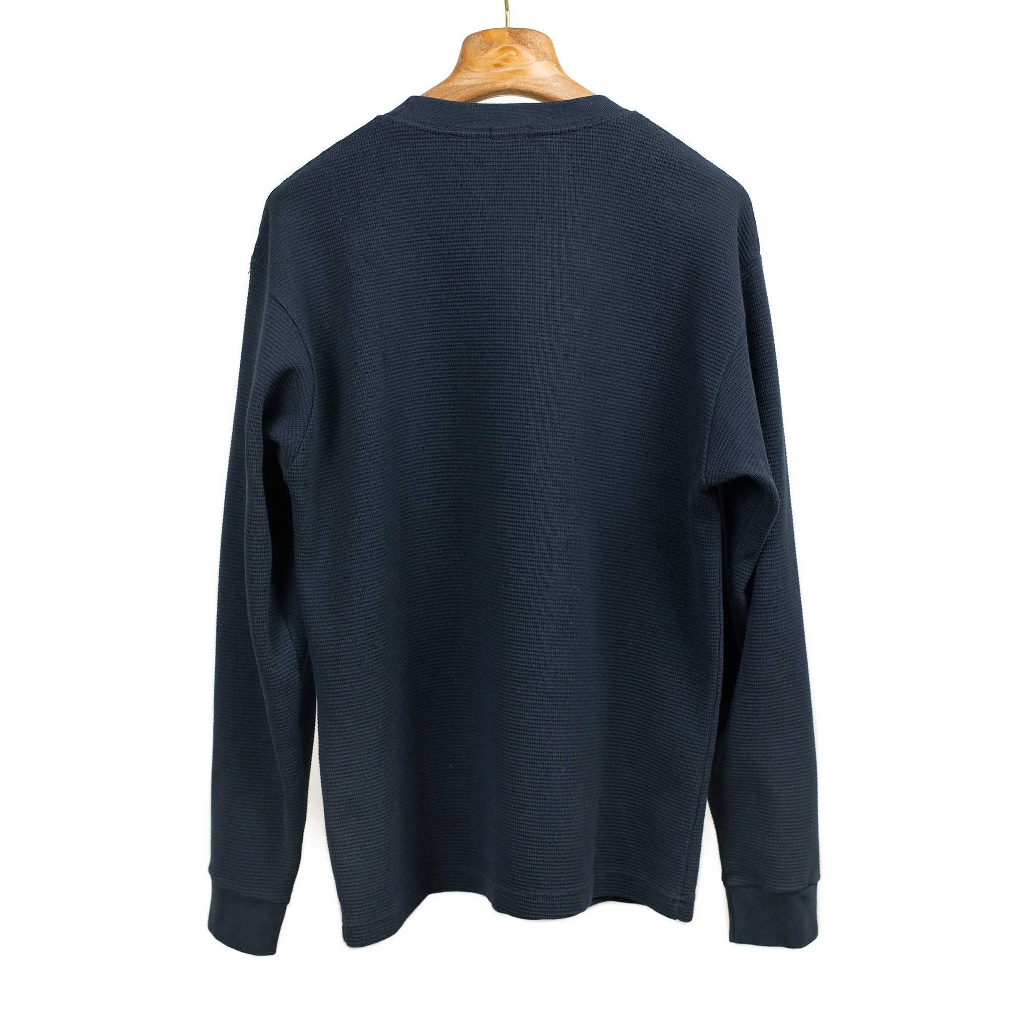 Long sleeve waffle thermal tee in deep navy cotton